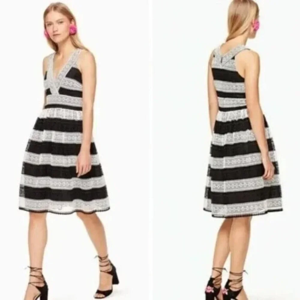 Kate Spade Dress Scenic Route Colorblock Lace Black V Neck NWT